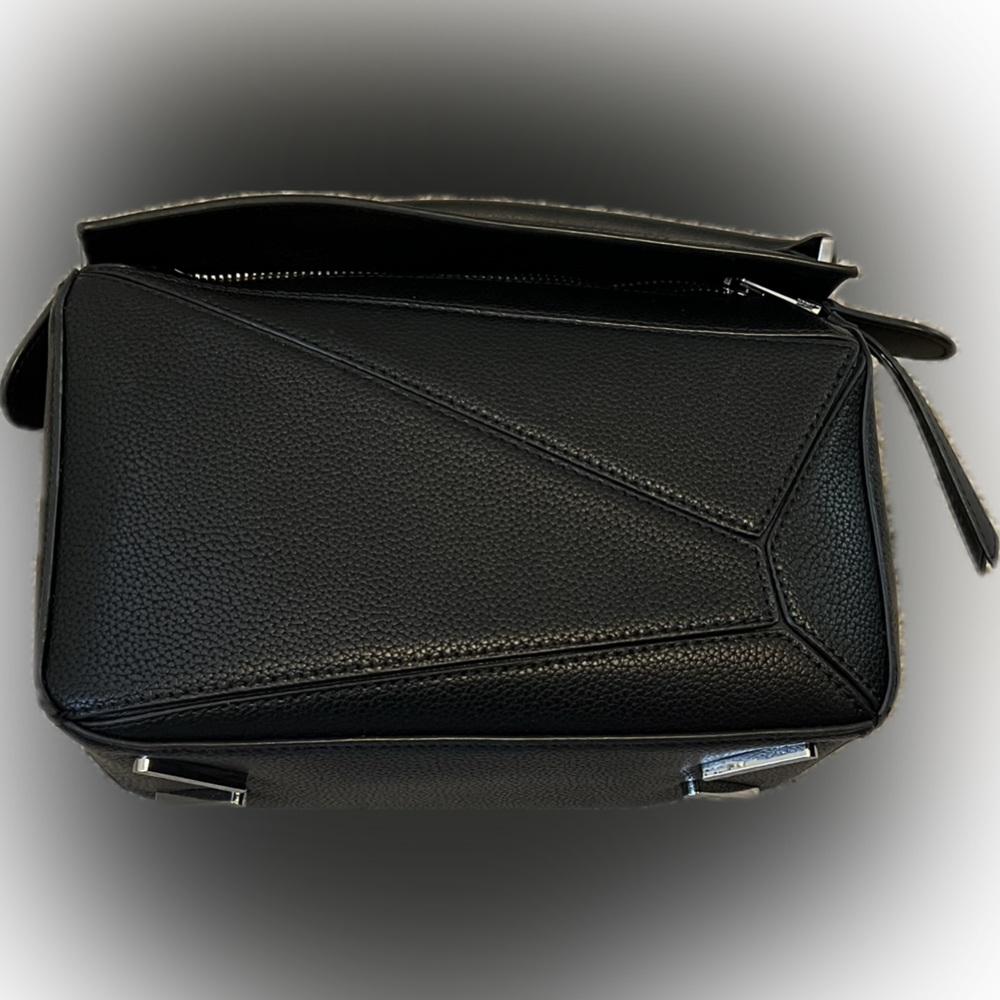Black Leather Boxy Puzzle Handbag